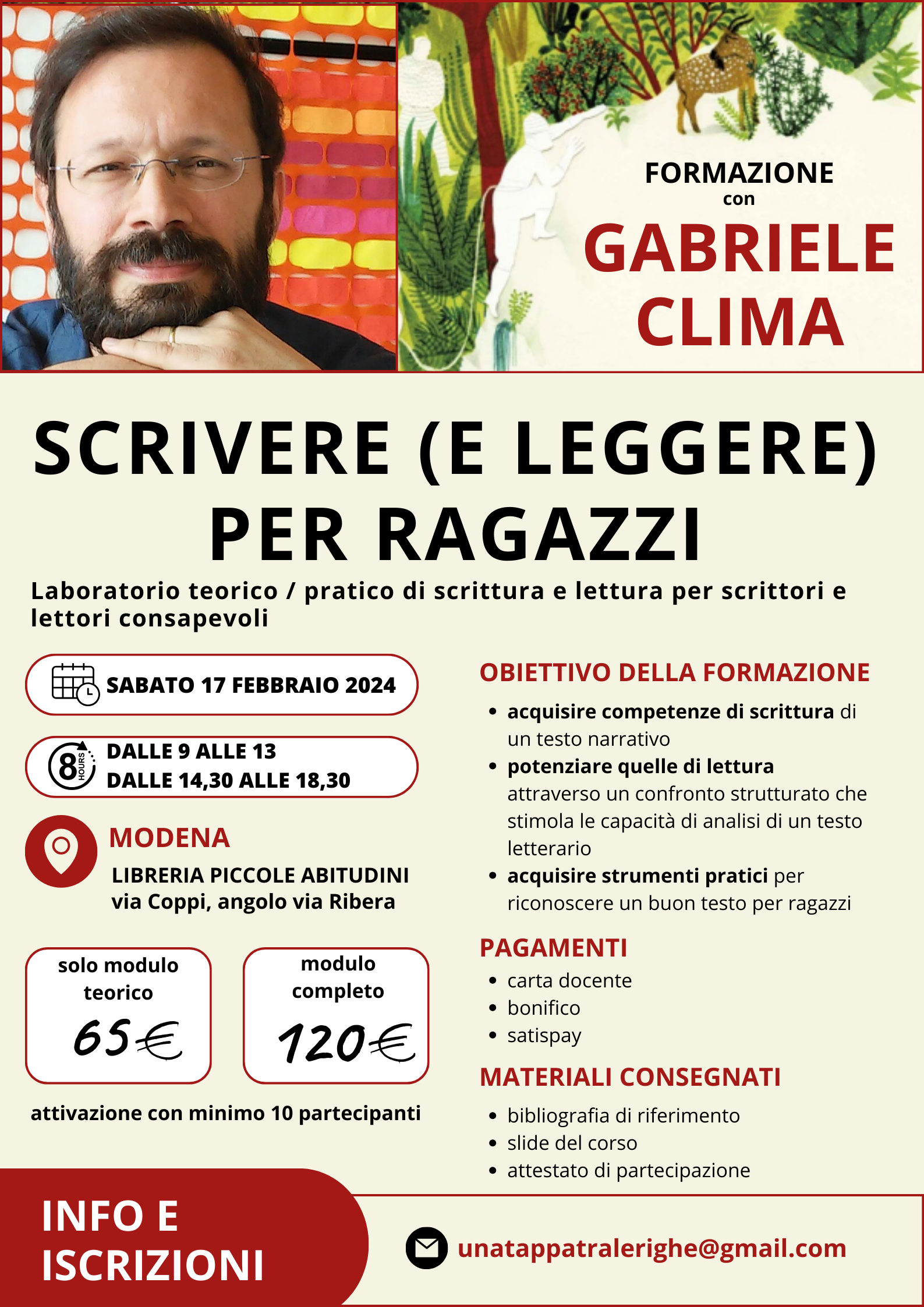 Scrivere (e leggere) per ragazzi, formazione con Gabriele Clima