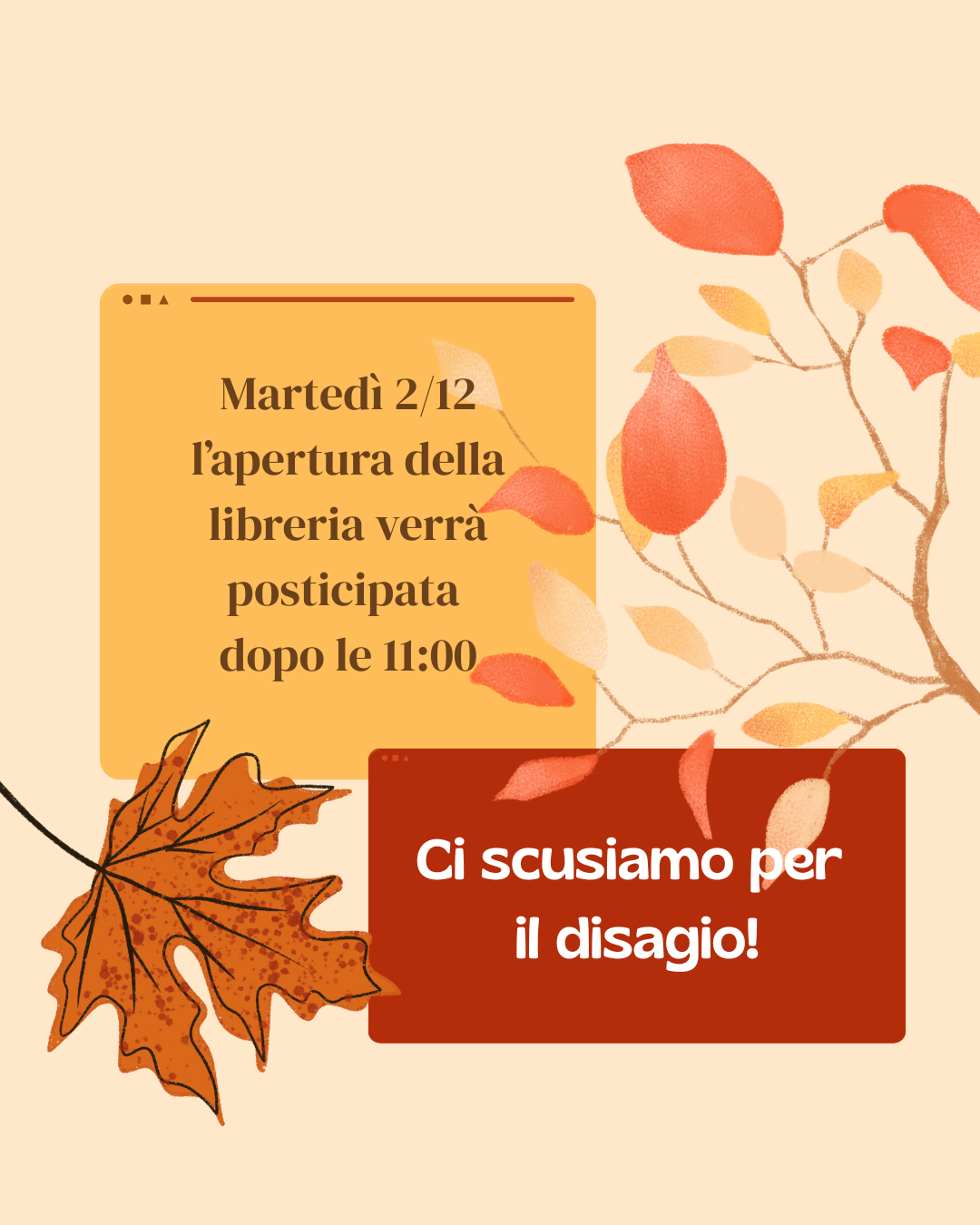 Apertura posticipata martedì 2!